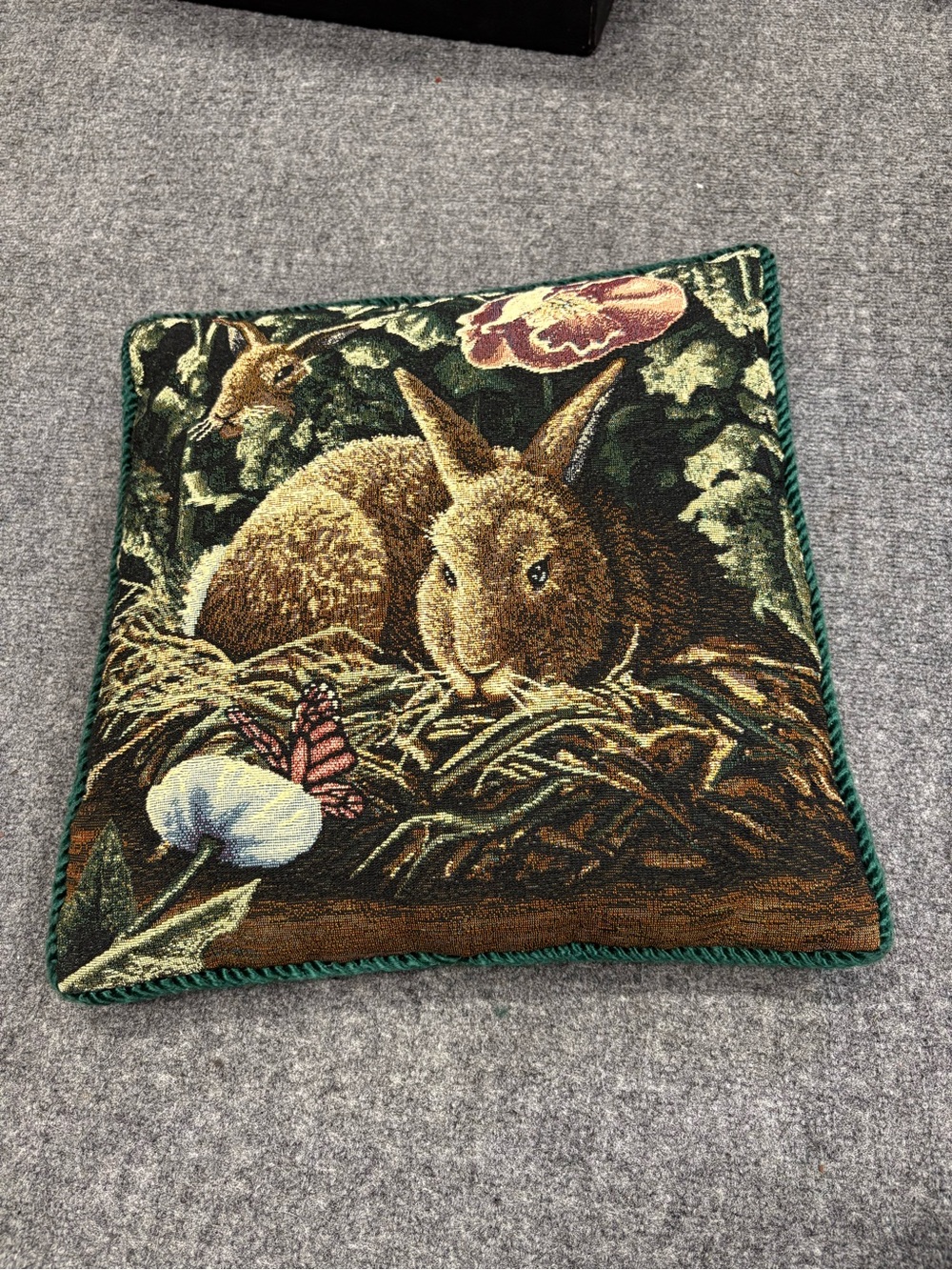 Vintage Woven Jacquard Tapestry Pillow Riverdale Garden Bunny